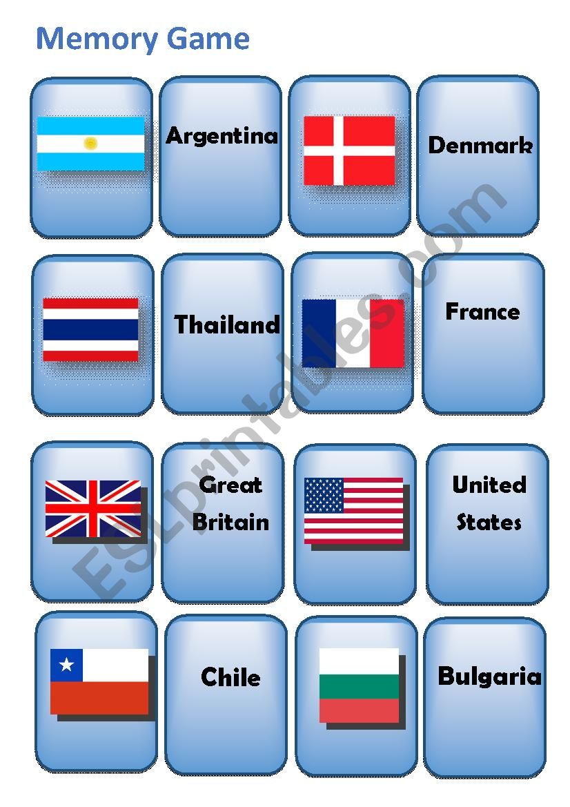 Flags- memory game worksheet