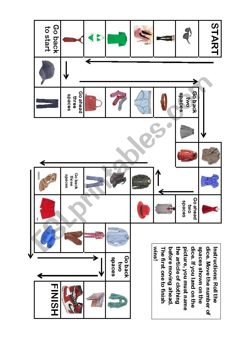 Clothing Words Board Game worksheet