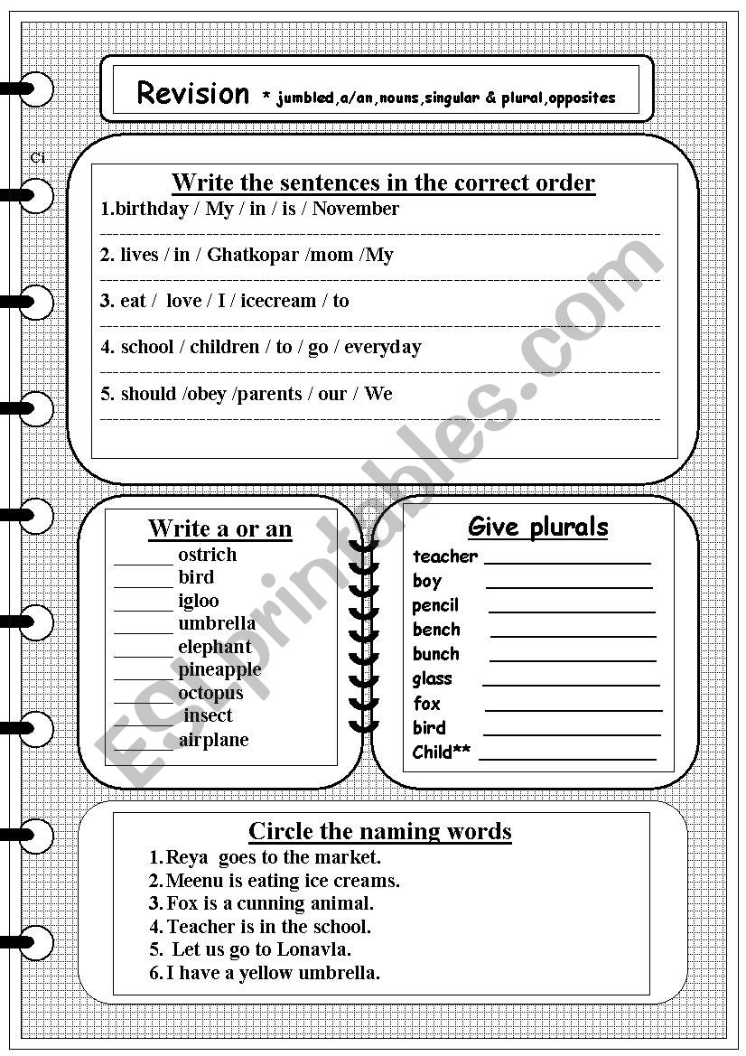 grammar revision sheet worksheet