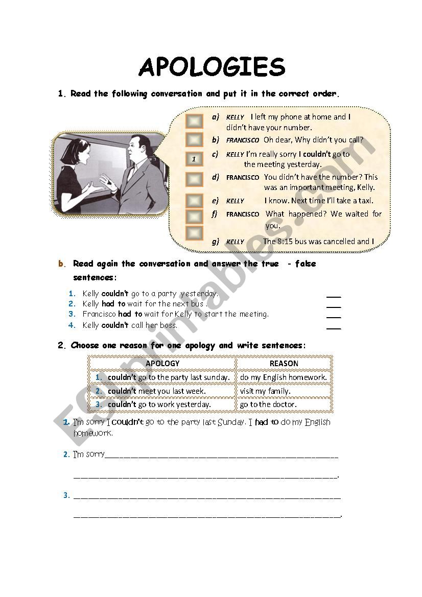 APOLOGIES worksheet