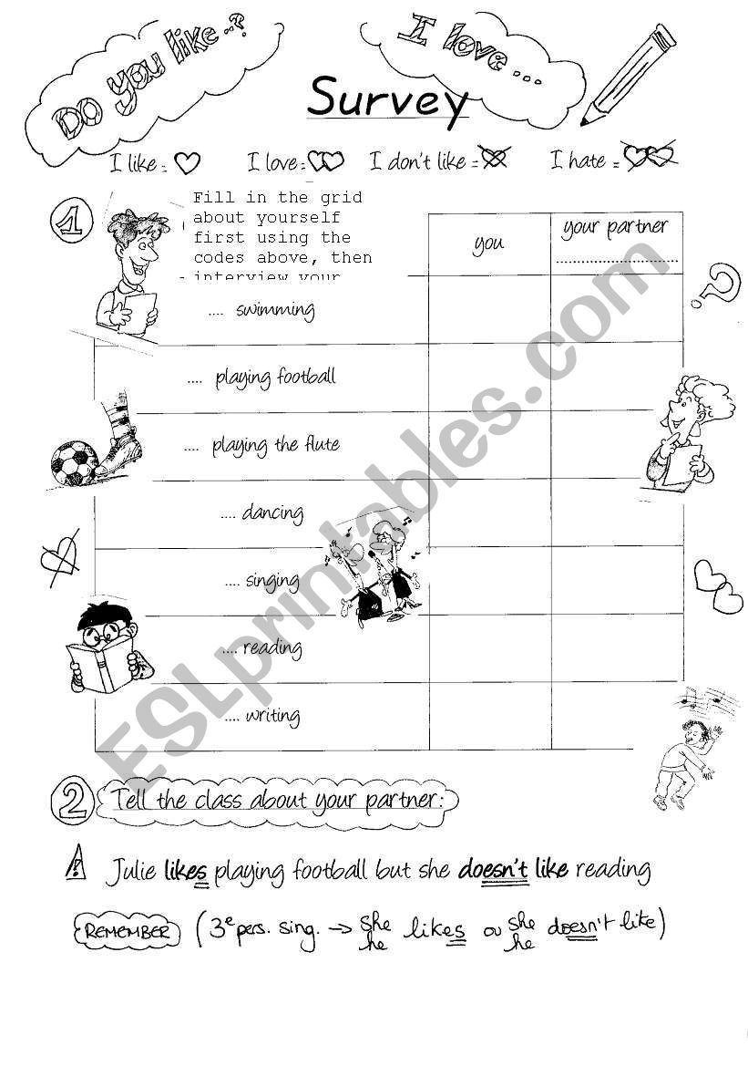 Do you like ...? CLASS SURVEY worksheet