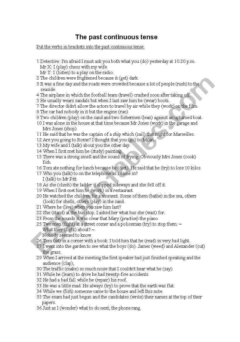 past continuos tense worksheet