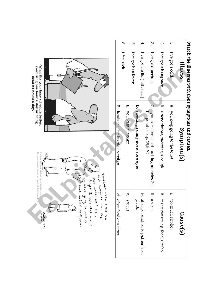 illneses worksheet