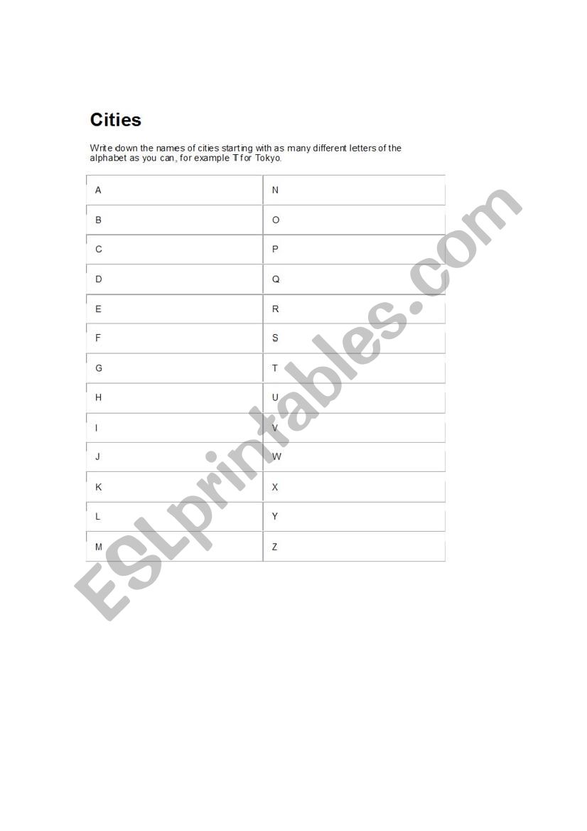cities and countries quiz worksheet