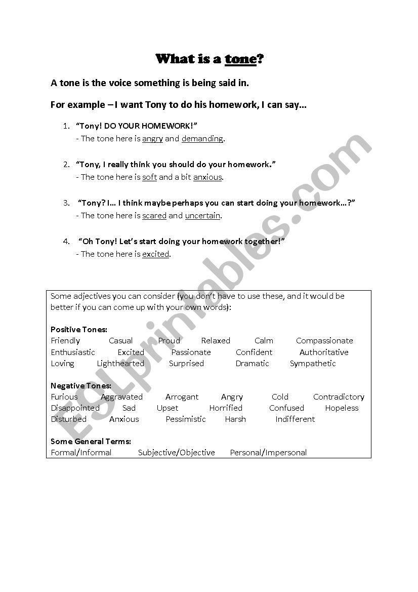 What is Tone? worksheet