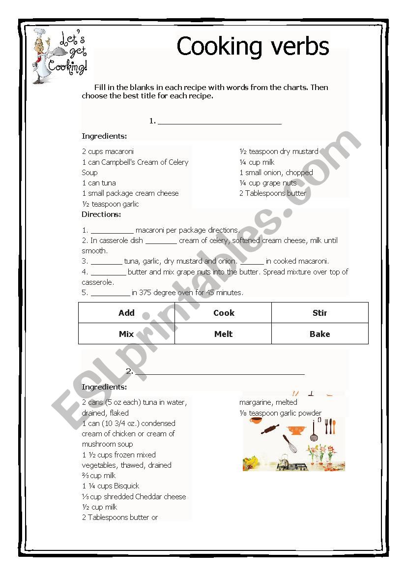 Verbs used when cooking 2 worksheet