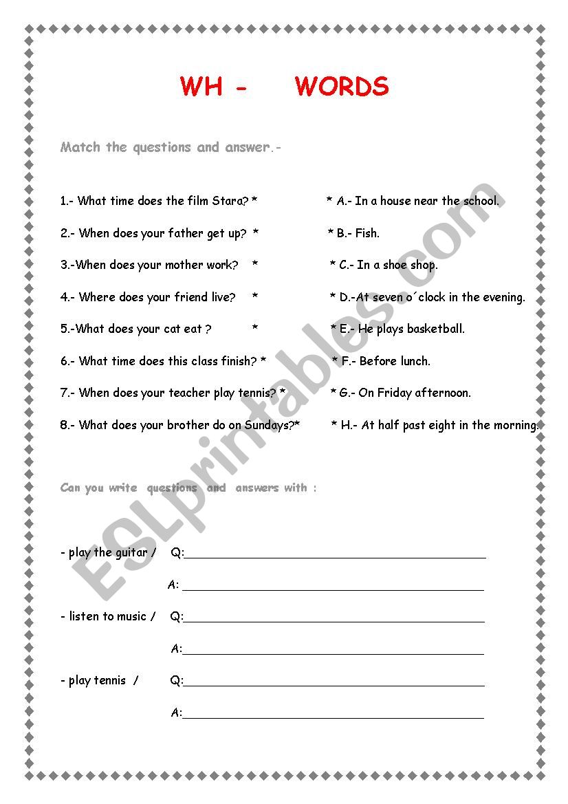 WH-  WORDS worksheet