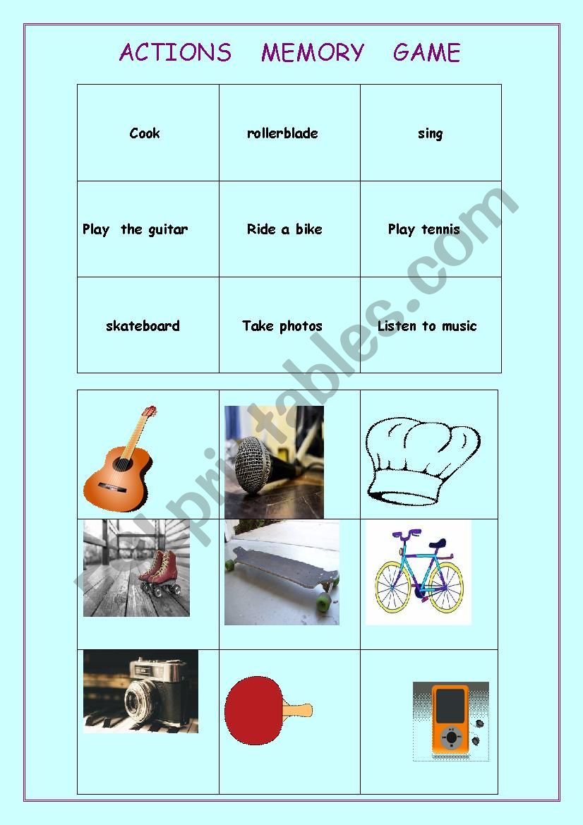 ACTIONS   MEMORY  GAME worksheet