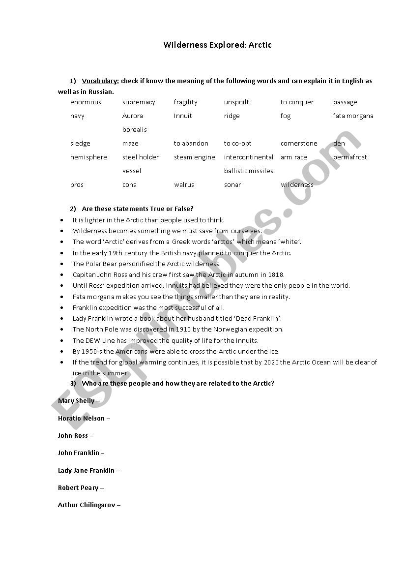 Wilderness Explored worksheet