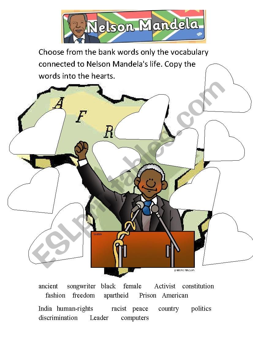 Nelson Mandela - vocabulary worksheet