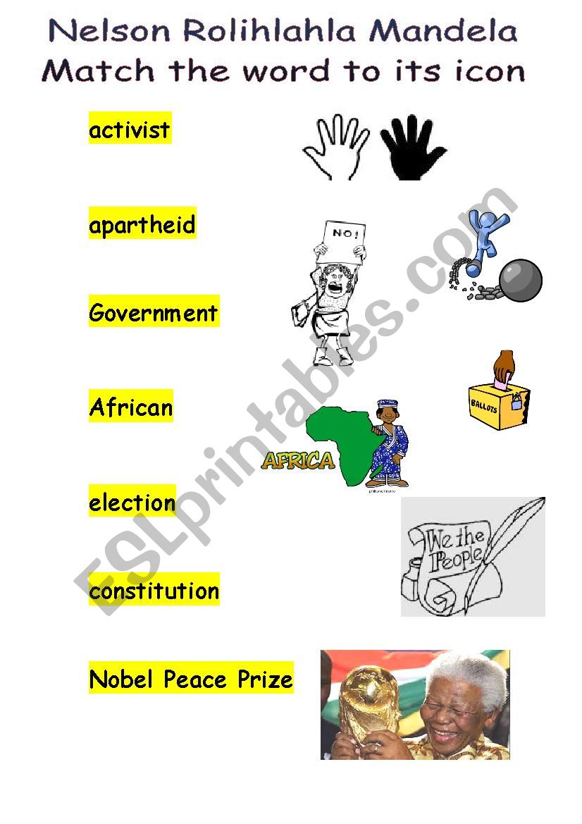 Nelson Rolihlahla Mandela worksheet