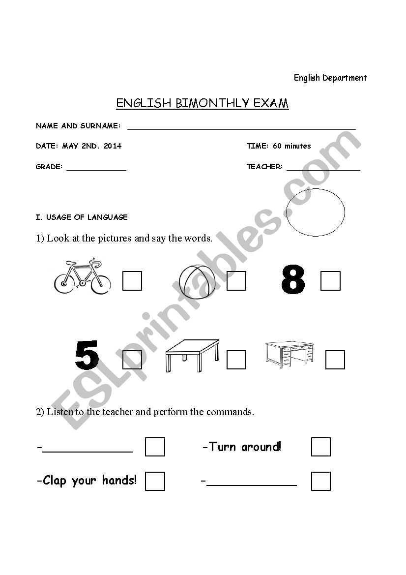 Example of a quiz worksheet