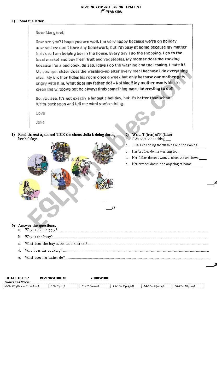 Reading Comprehension Test worksheet