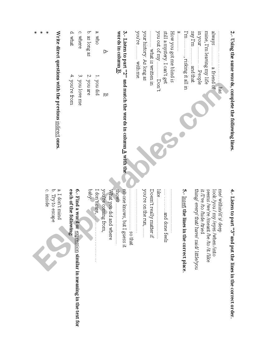 As Long As You Love Me worksheet