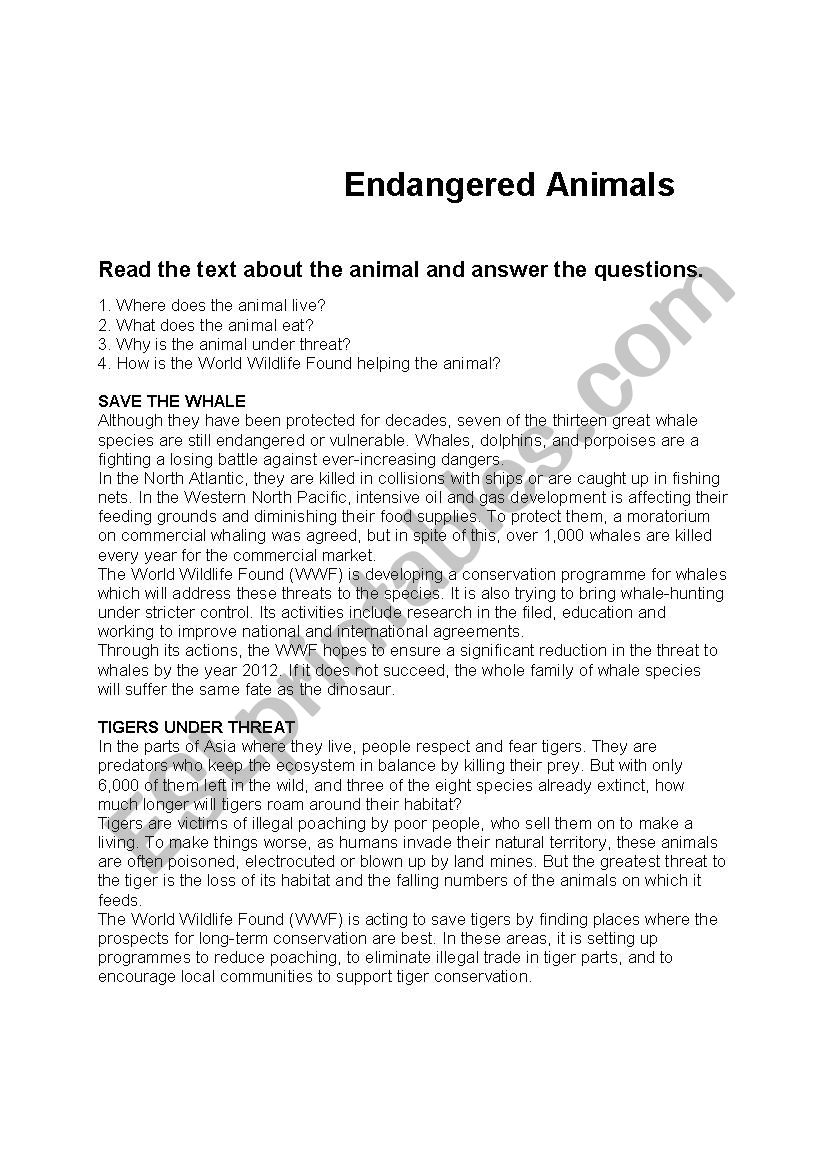 Endangered Animals worksheet