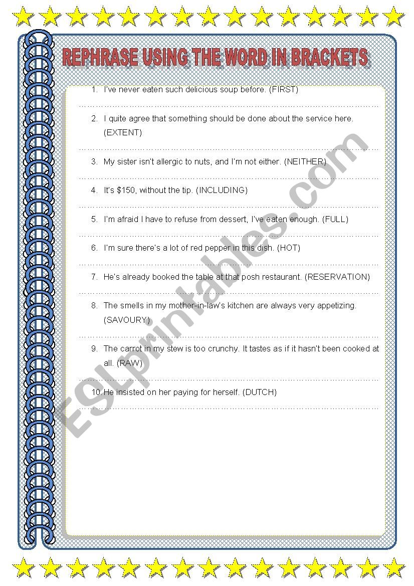 Rephrase_Food_Eating out worksheet