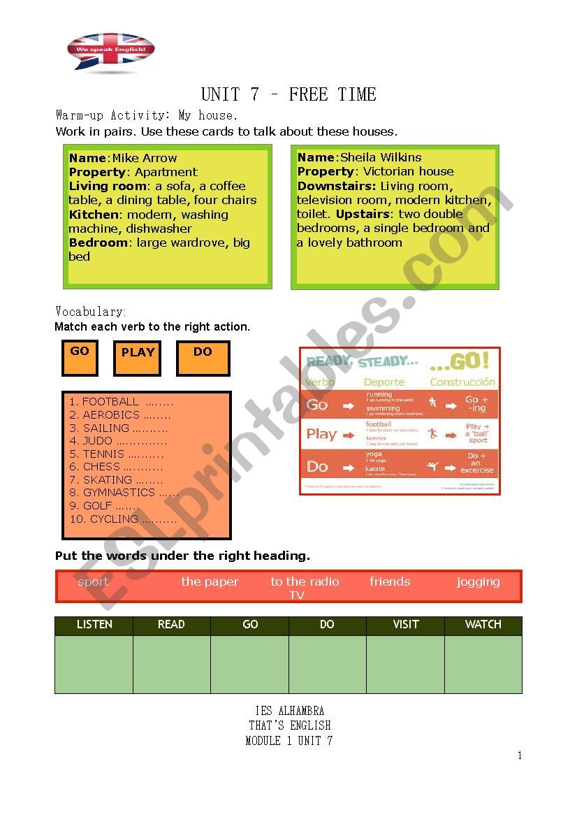 Free time worksheet