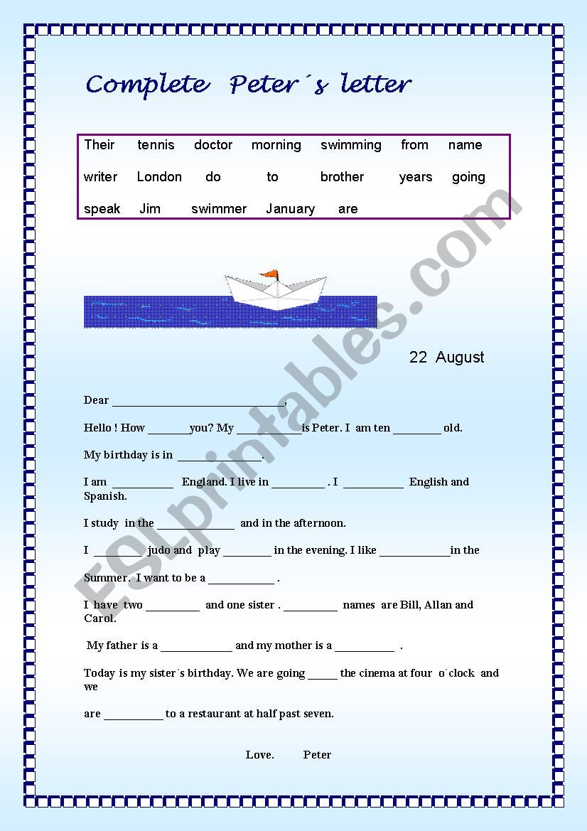 PETERS   LETTER worksheet