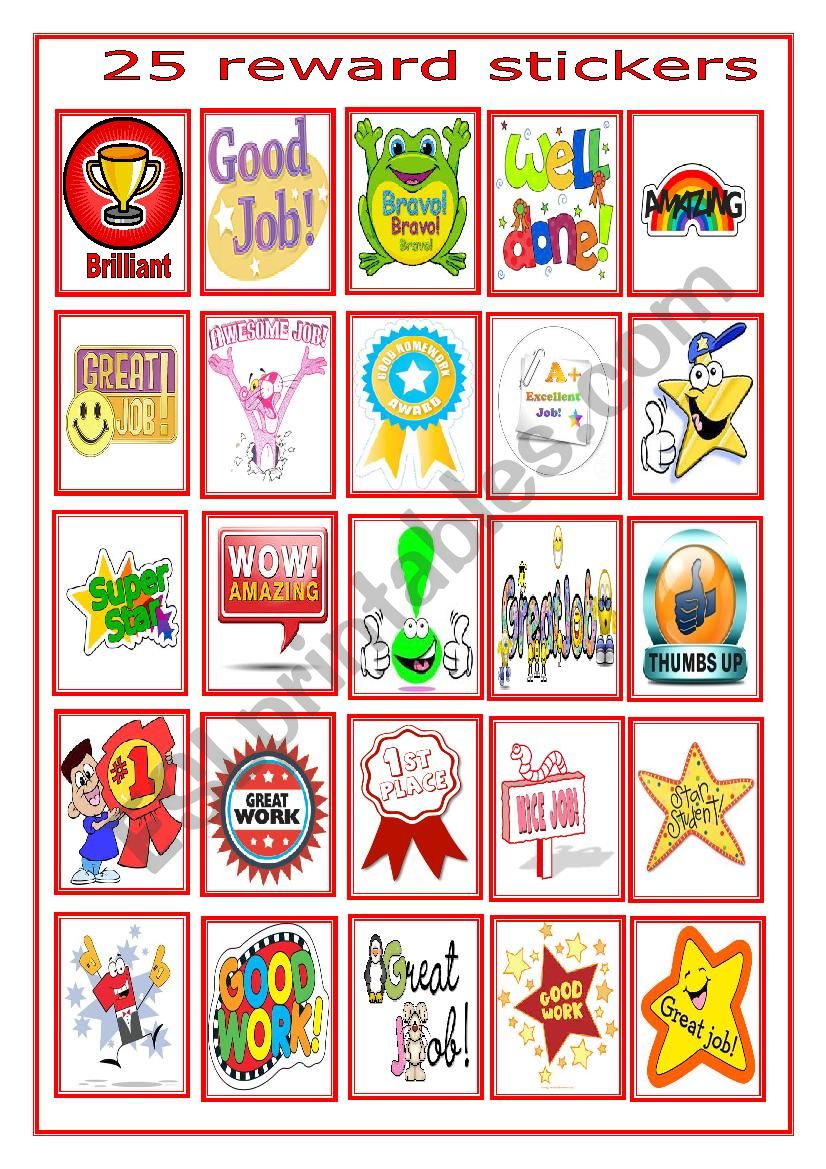 25 reward stickes worksheet