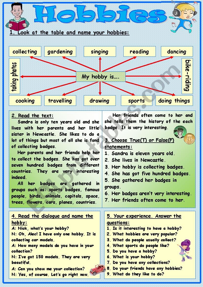 Hobbies worksheet