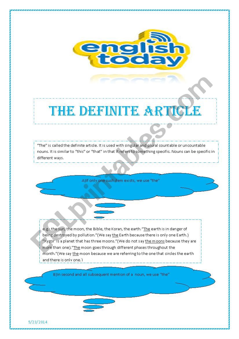 The definite article worksheet