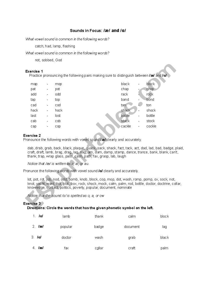 IPA: // and /ɑ/ worksheet