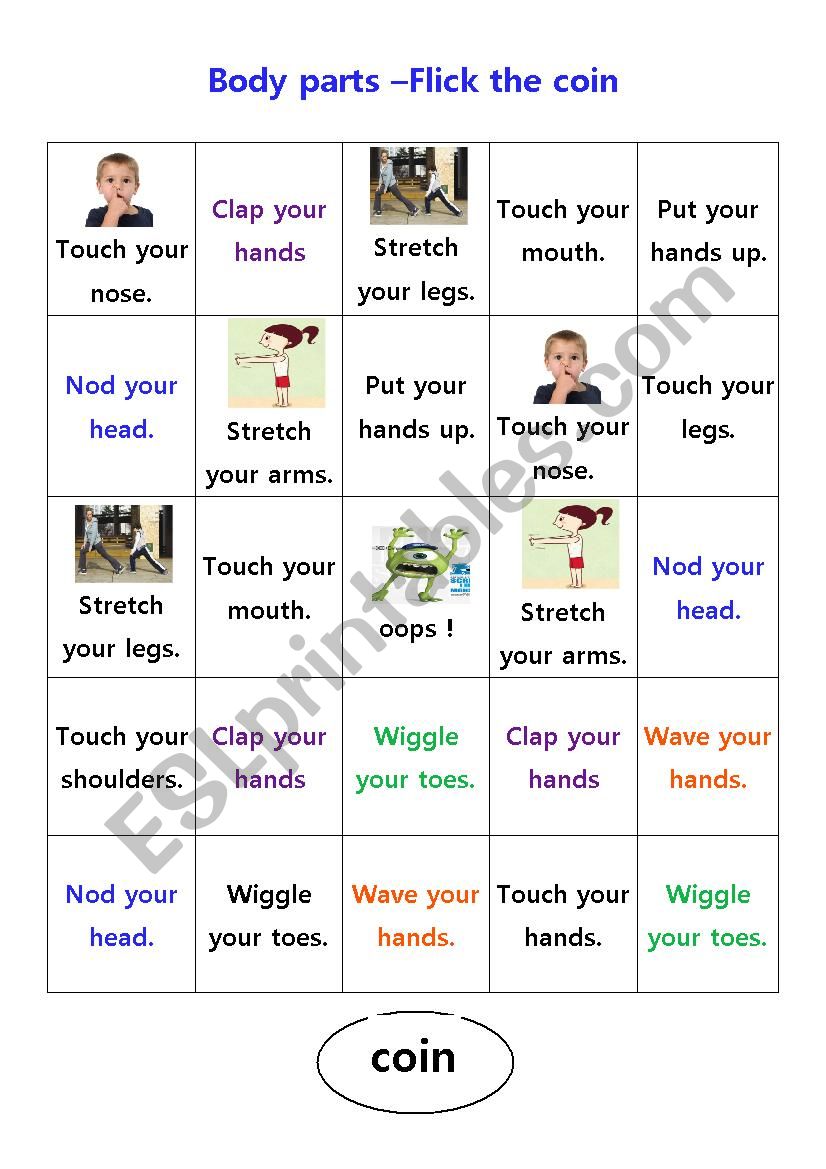 Board game about body parts worksheet