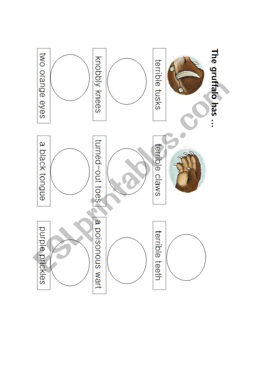 Gruffalo body parts worksheet