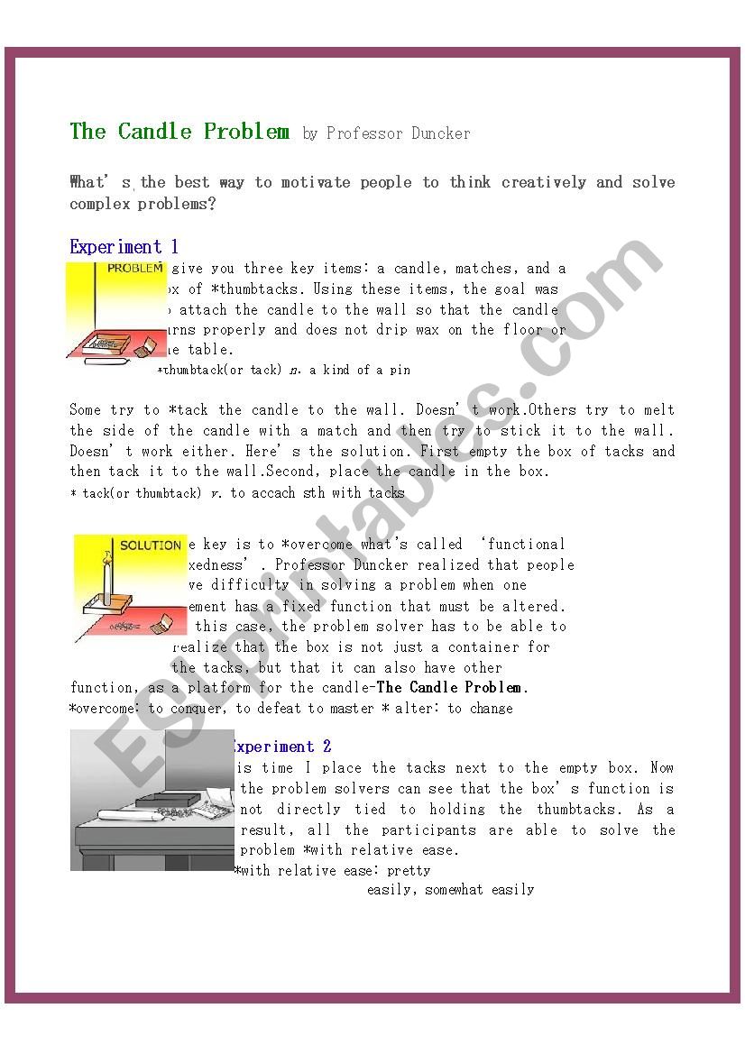 The Candle Problem worksheet