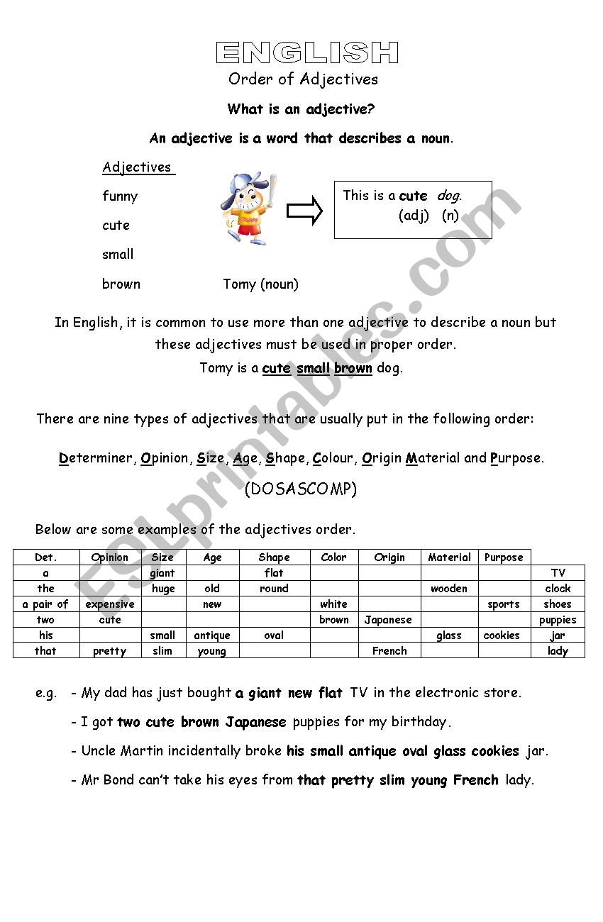 Order of Adjectives worksheet