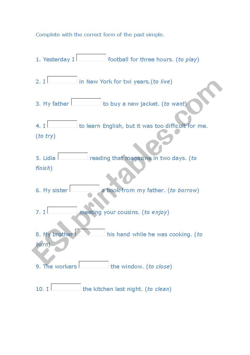 Past simple worksheet worksheet