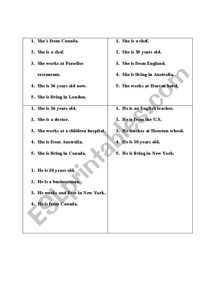 Find your partner worksheet