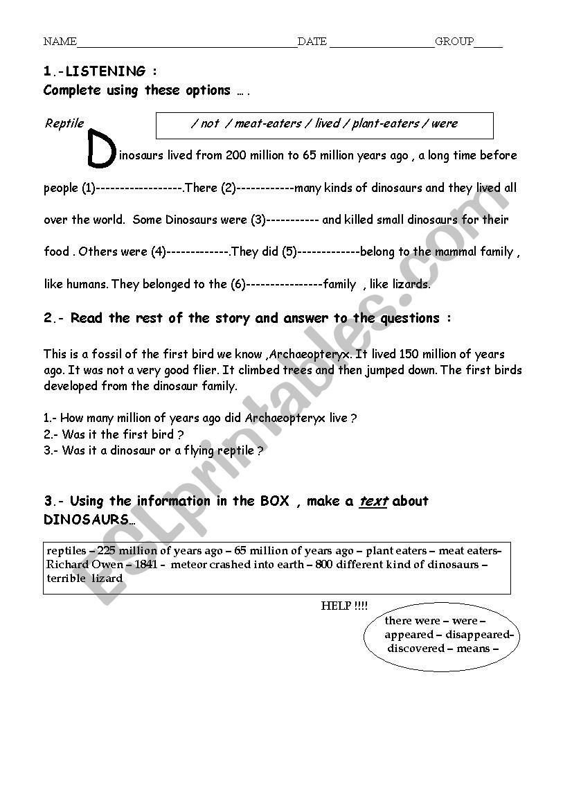 dinosaurs worksheet