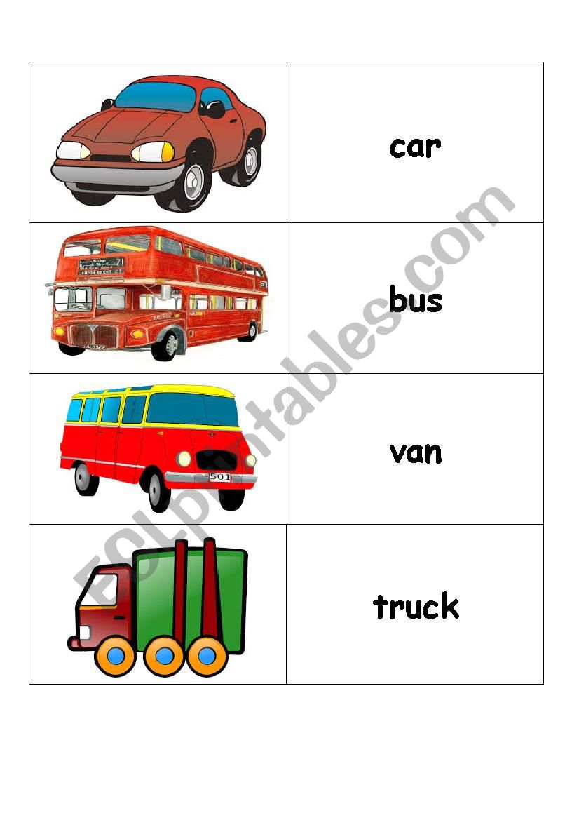 Transportation Flashcard worksheet