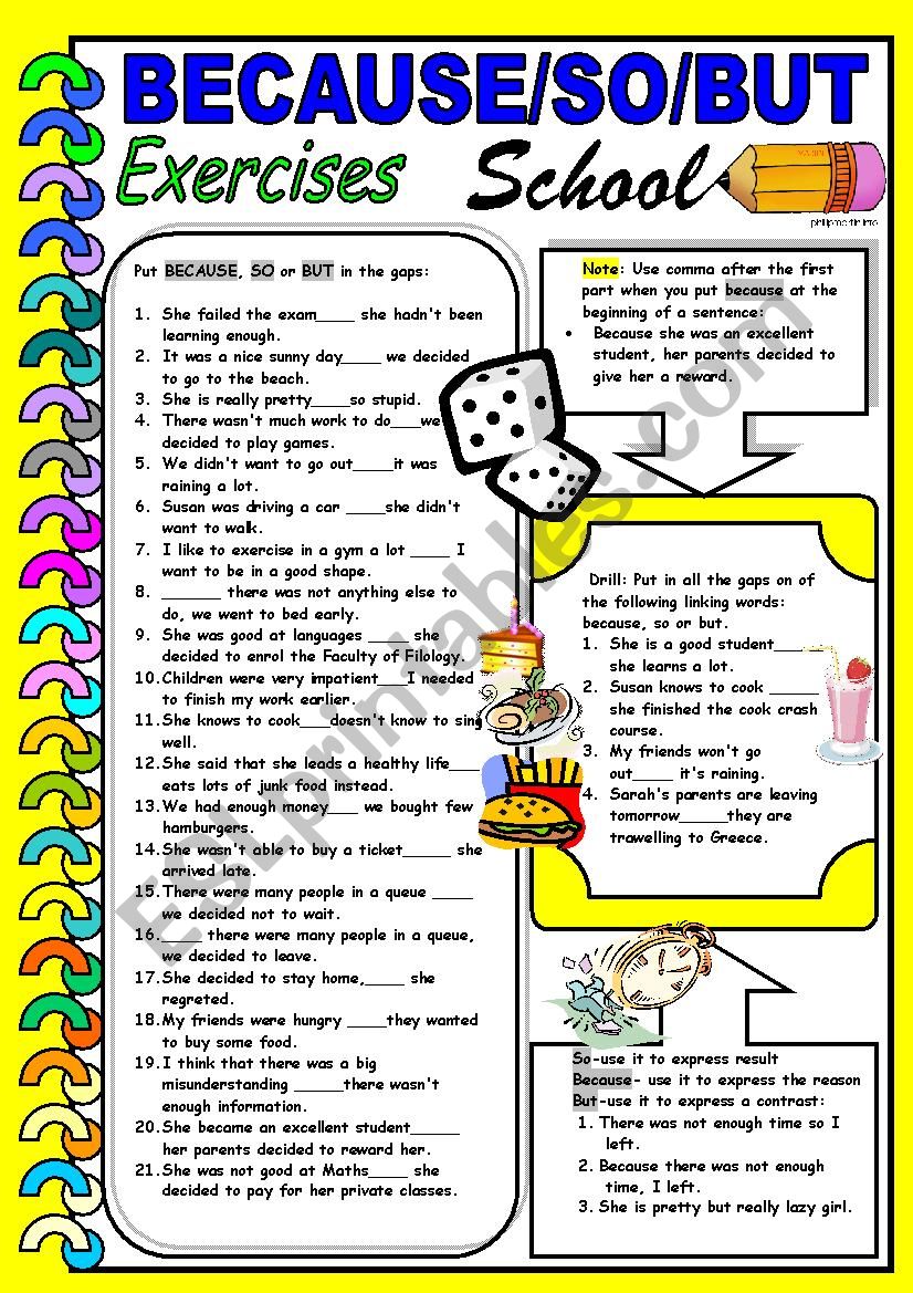 BECAUSE SO BUT ESL Worksheet By Dackala