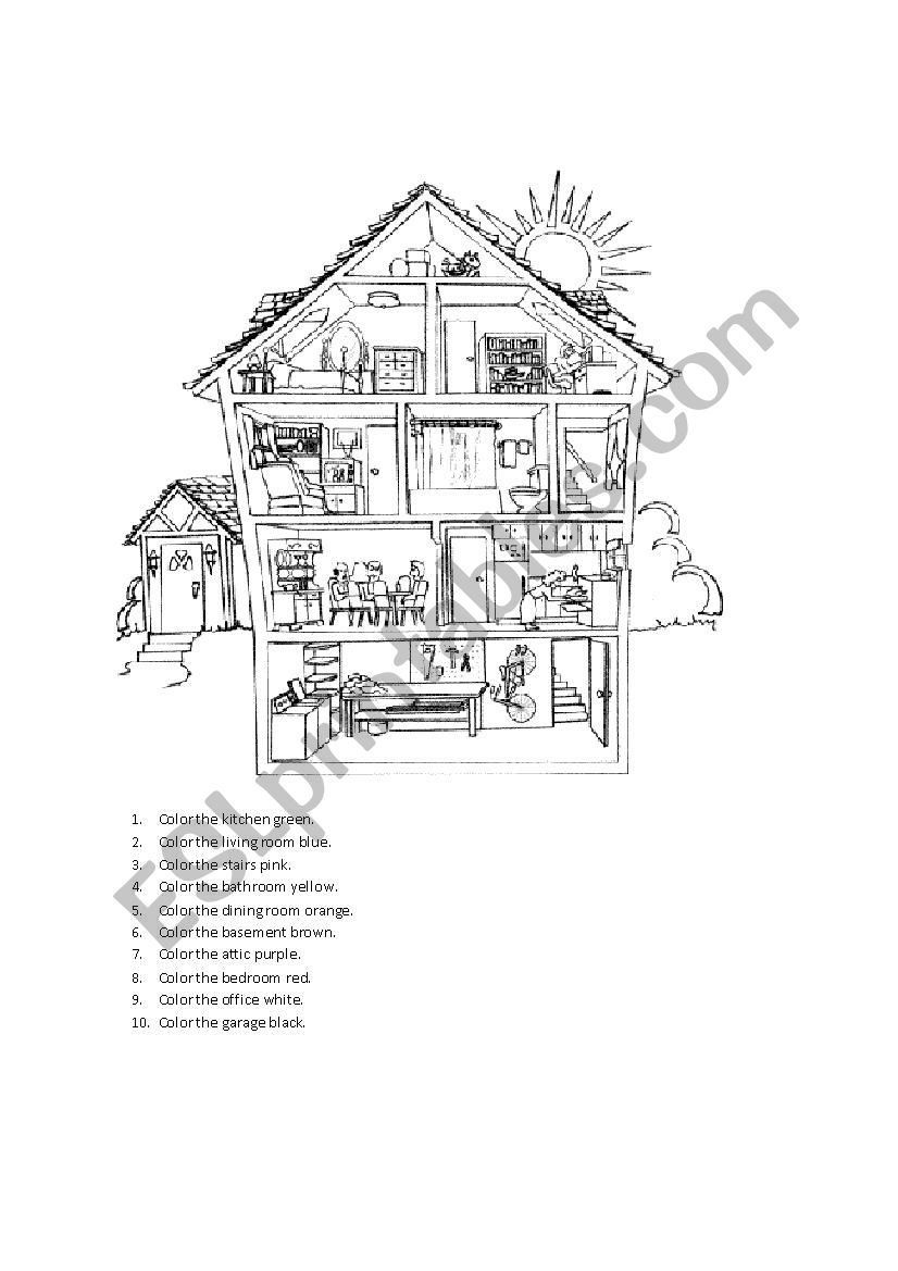 Color the Parts of the House worksheet