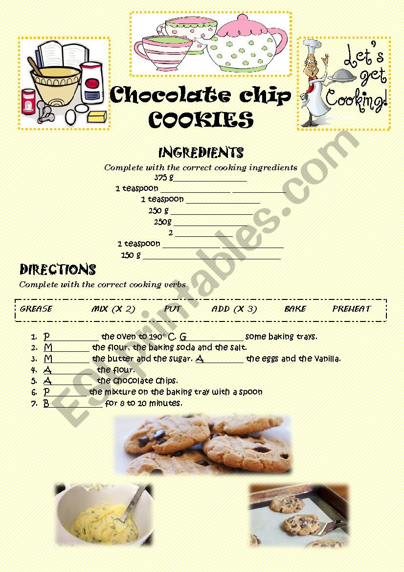 CHOCOLATE CHIPS COOKIES (KEY) worksheet