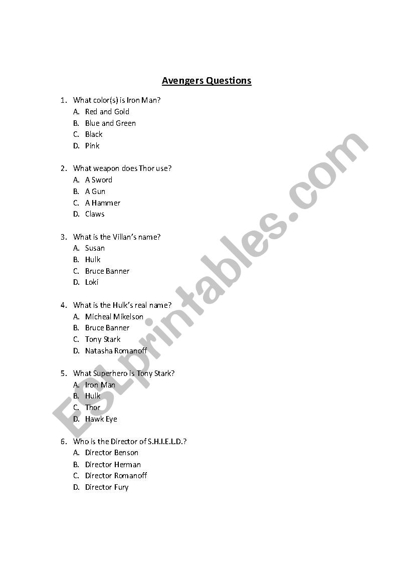 The Avengers Quiz worksheet