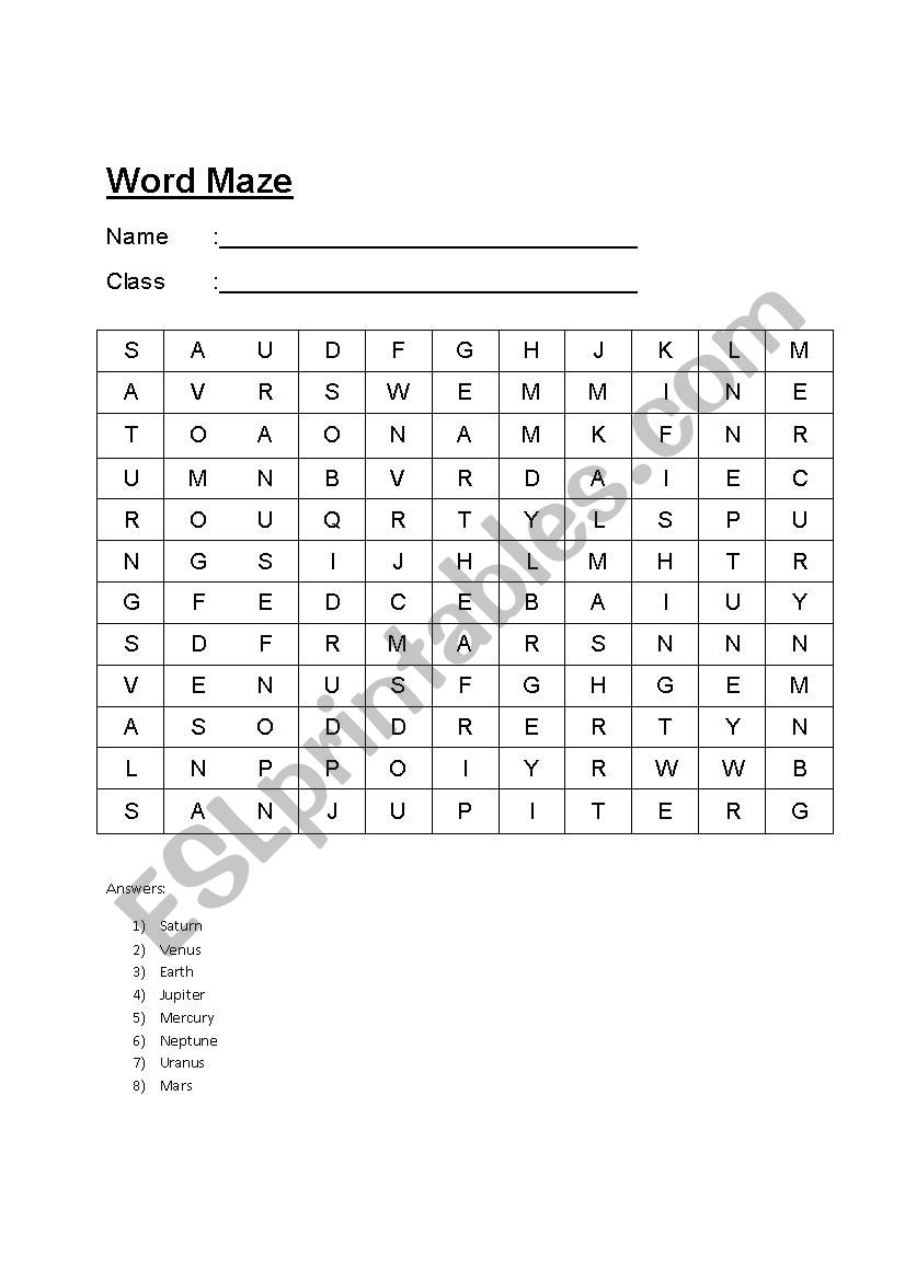 Planet Word Maze worksheet