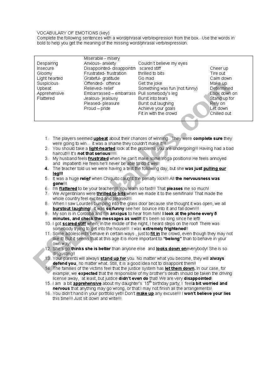 Revision of Vocabulary worksheet