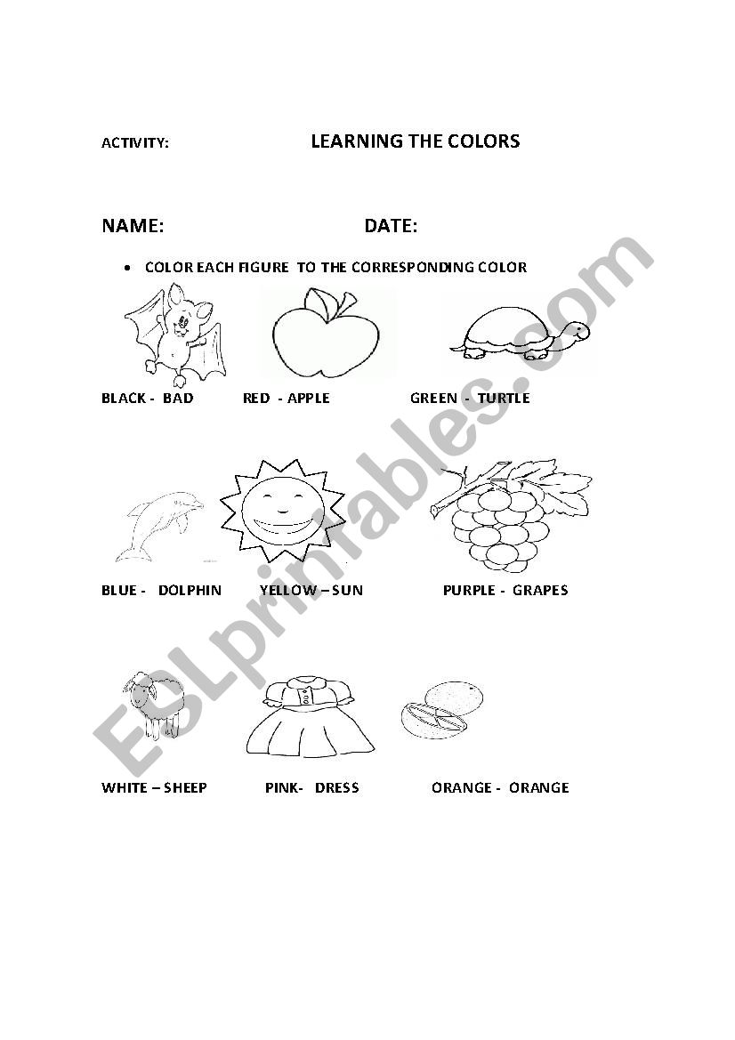 LEARNING COLORS worksheet