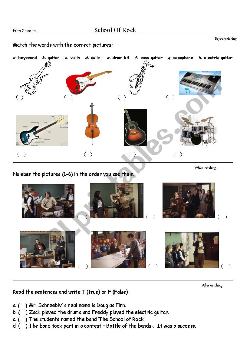 School Of Rock Film Activity worksheet