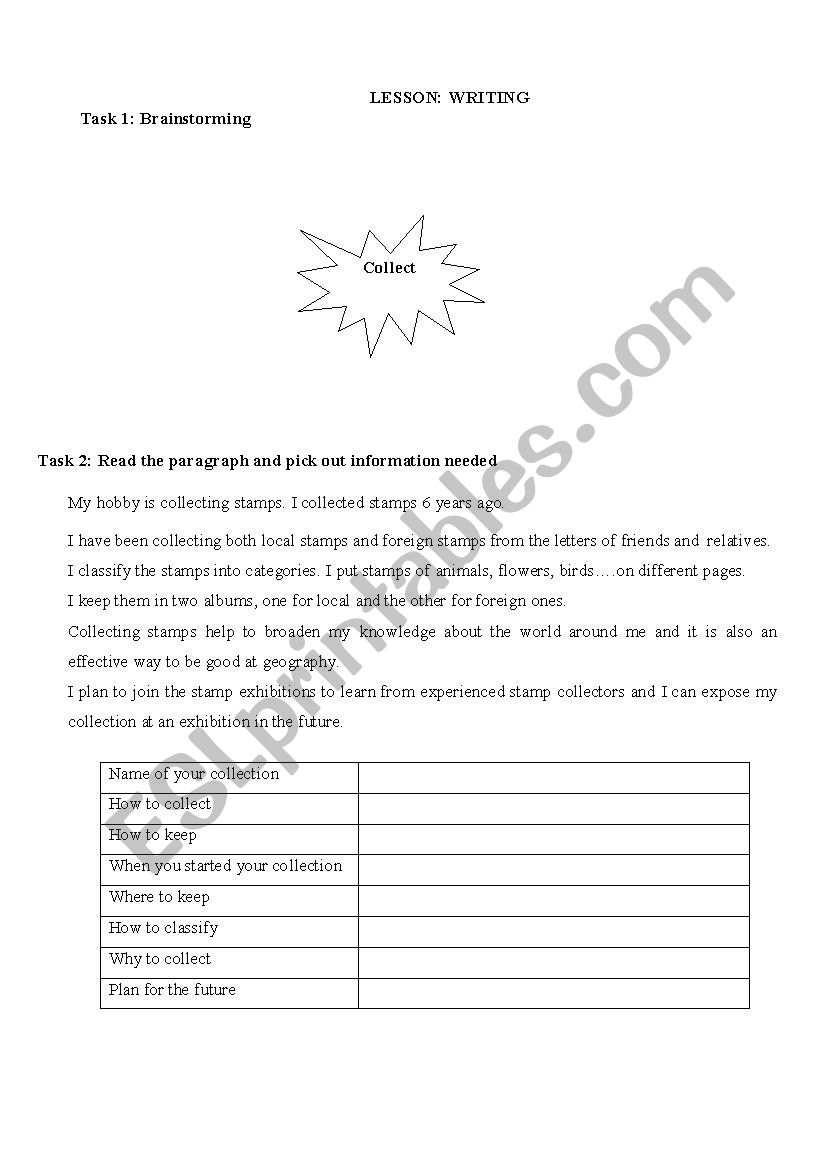 writing: hobby worksheet