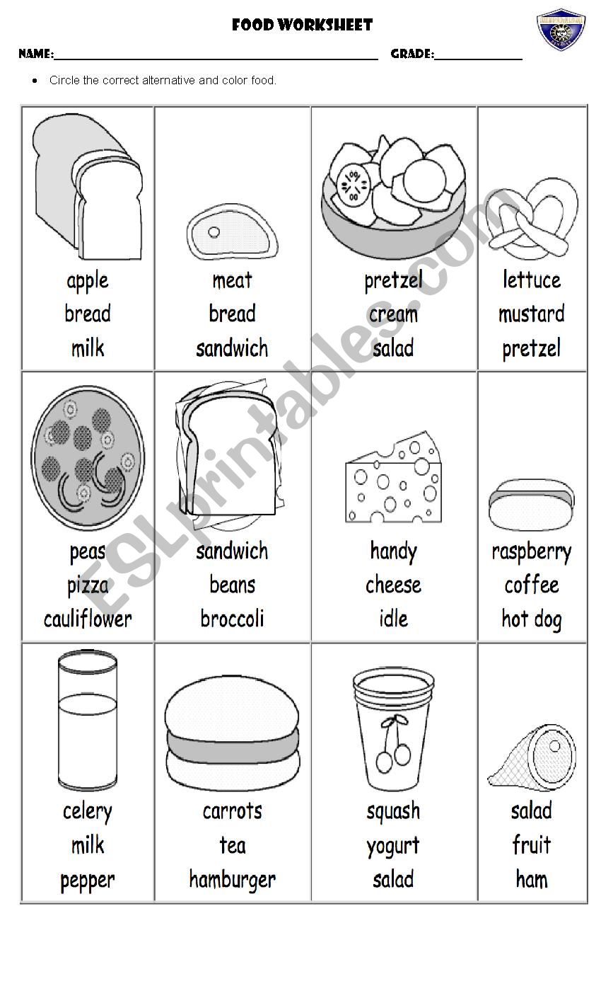 food  worksheet