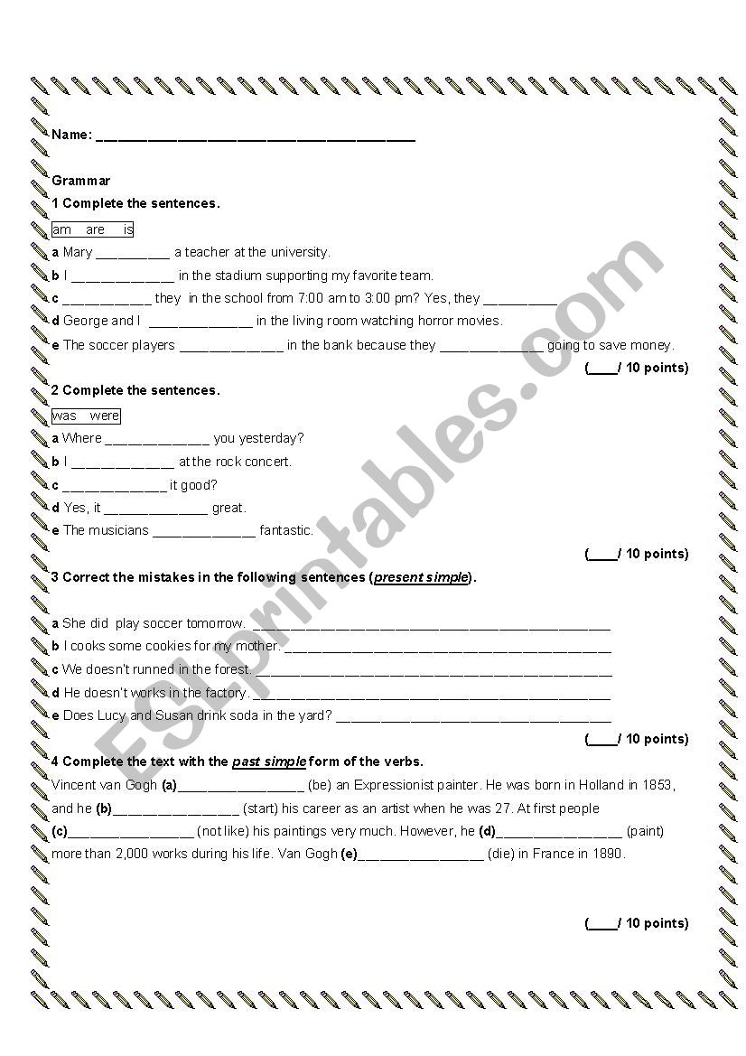 present simple test worksheet