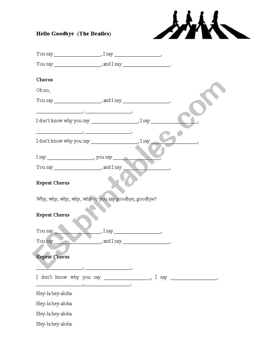 Hello, goodbye worksheet