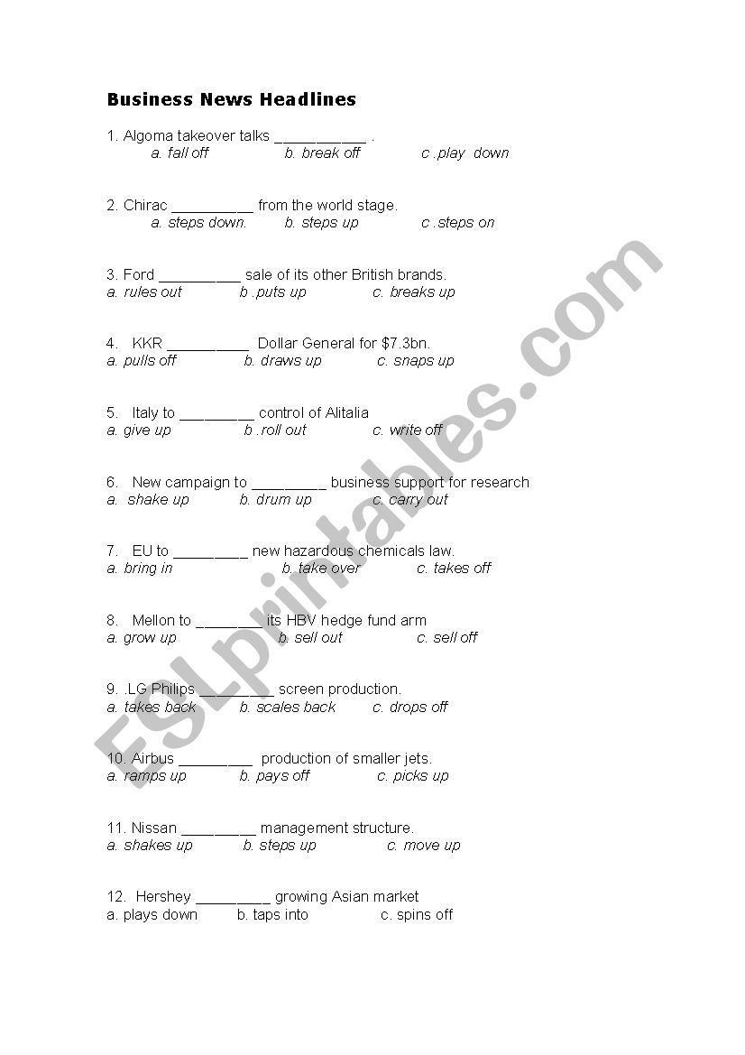 Newspaper Headlines 1 worksheet