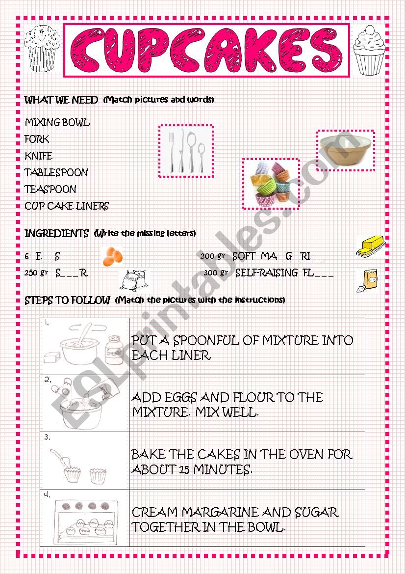 CUPCAKES worksheet