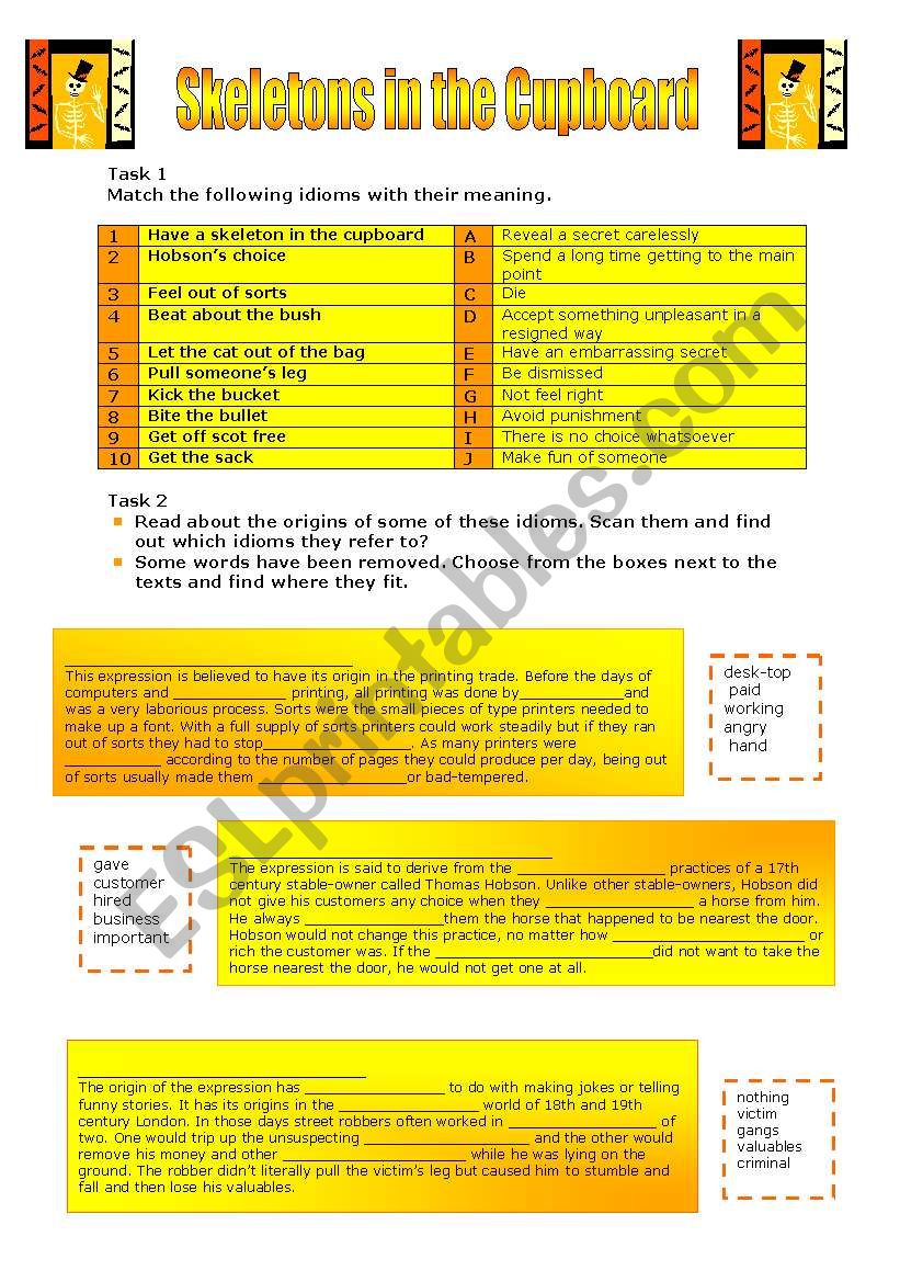 Skeletons in the Cupboard worksheet