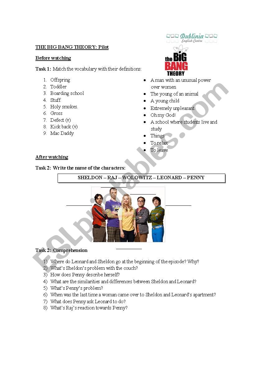 The Big Bang Theory - Pilot worksheet